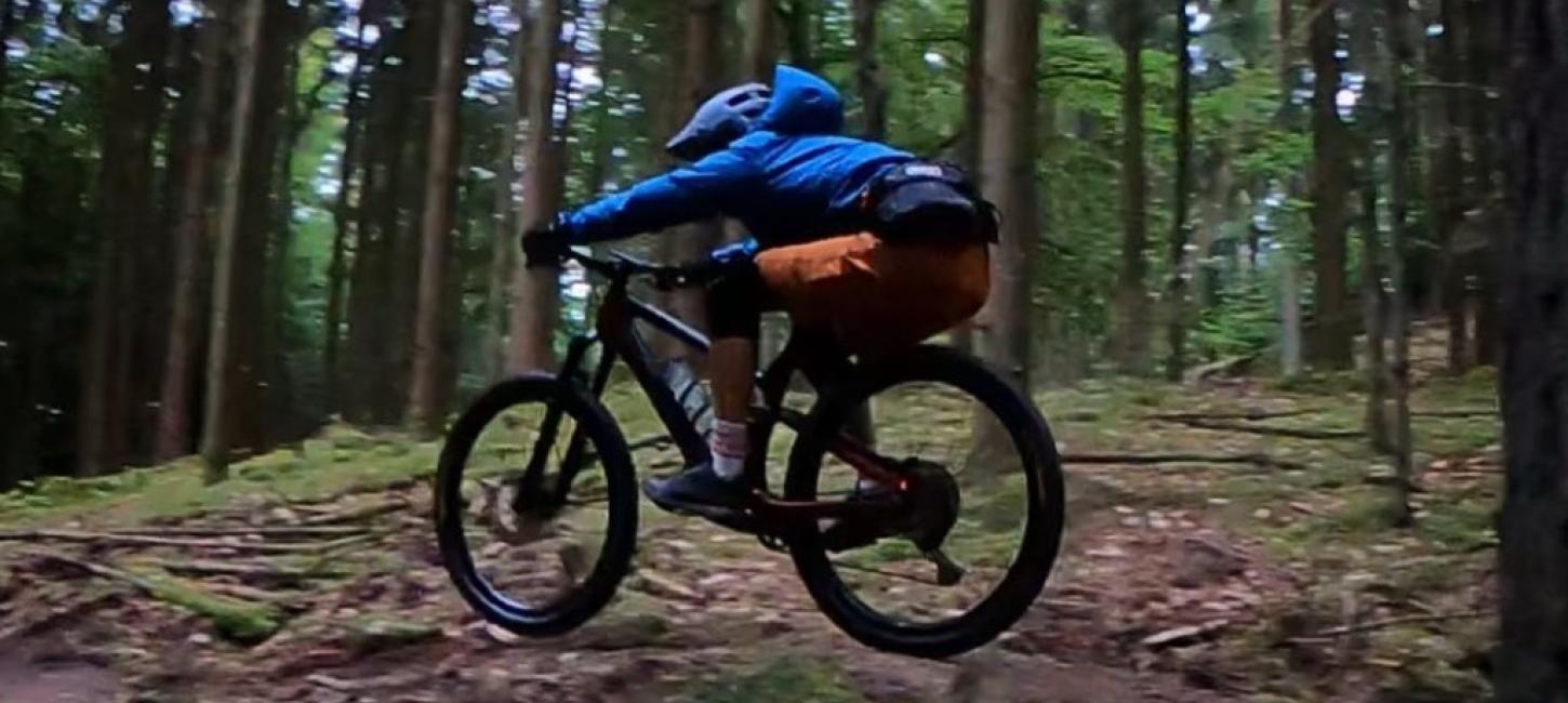 MTB over bakke i skoven